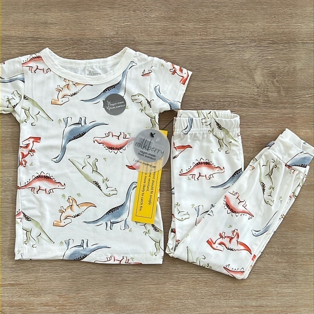 Milkberry bamboo toddler boy pajama set dinosaurs 24 months